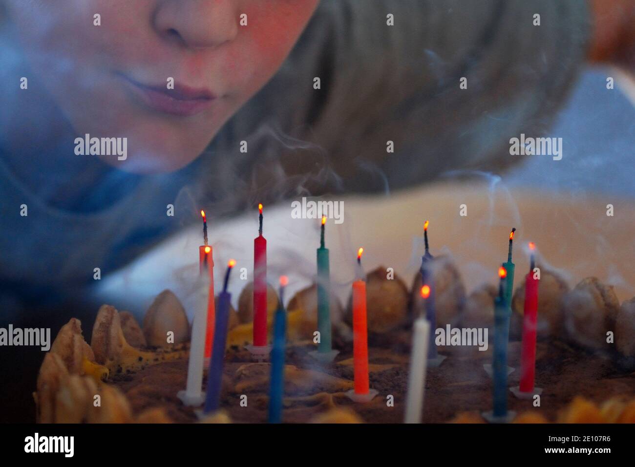kids birthday candles blow out with a lot of smoke Stock Photo Alamy