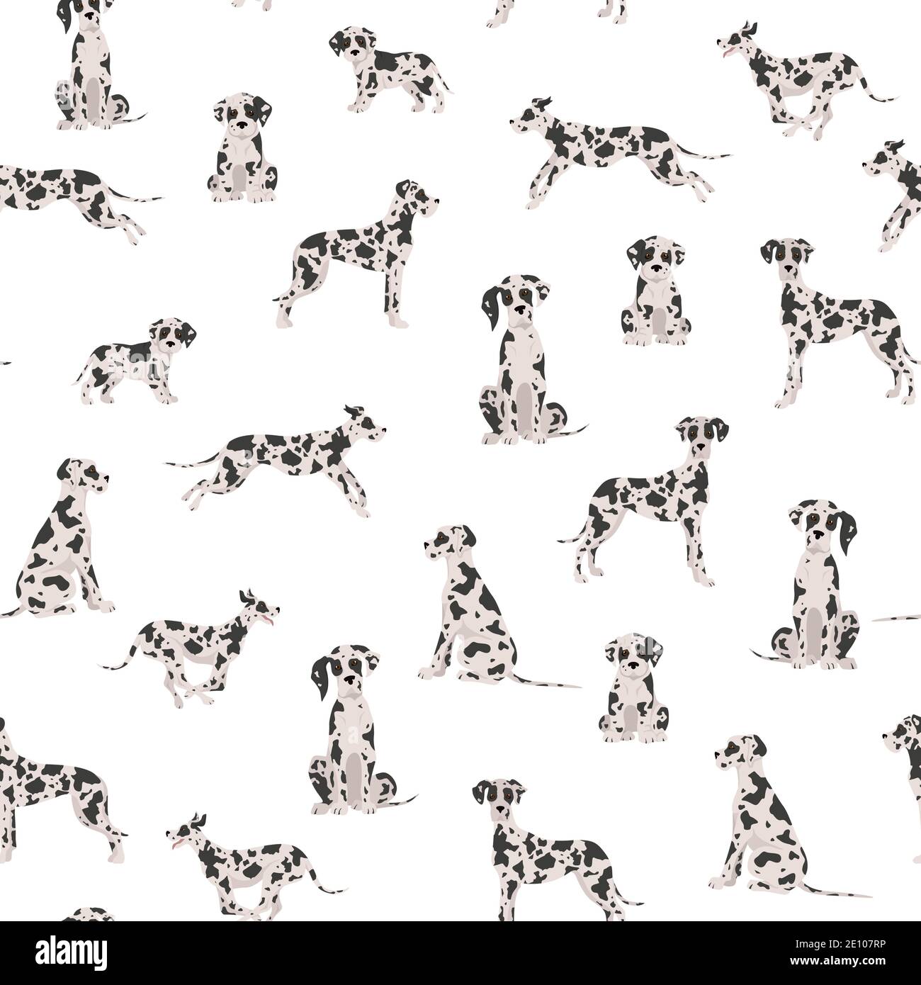 Great dane seamless pattern. Different variaties of coat color dog set