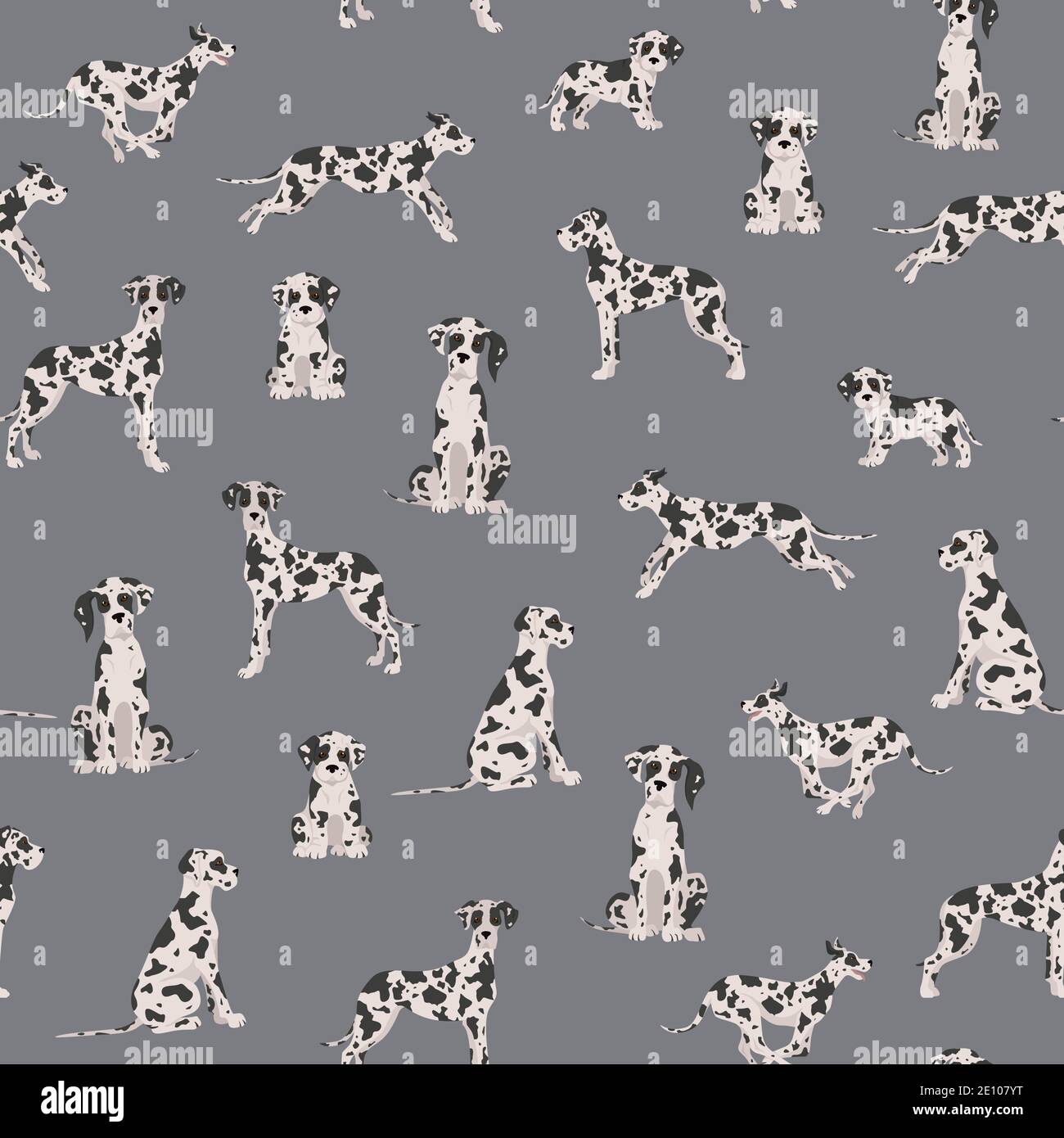 Great dane seamless pattern. Different variaties of coat color dog set