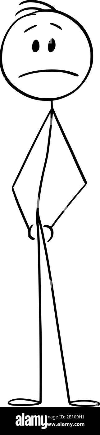 Vector cartoon stick figure illustration of unhappy frustrated man