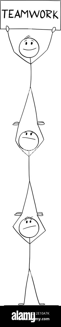 Vector cartoon stick figure illustration of group of businessmen or men cooperating as team to obtain success. Concept of teamwork. Stock Vector