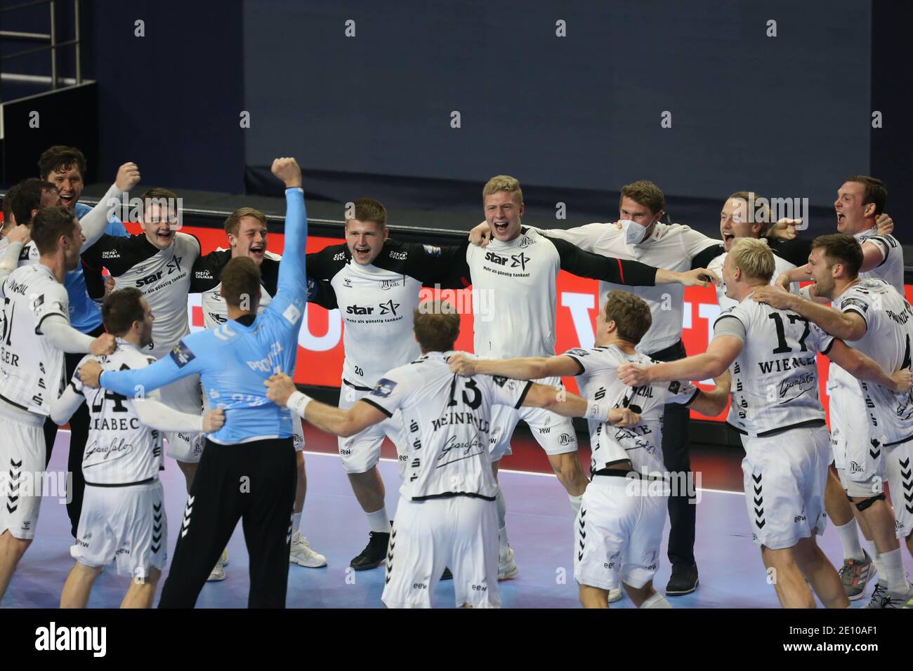 THW Kiel players celebrate after winning the EHF Champions League, Final Four, Final handball match between THW Kiel and FC Barcelona on December 29, 2020 at Lanxess Arena in Koln, Germany -
