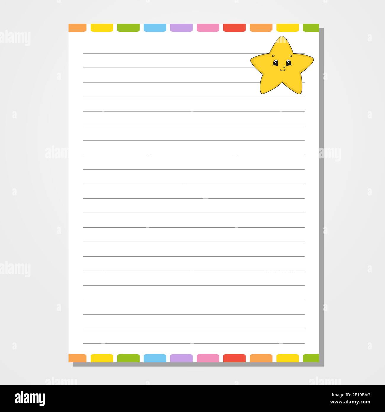 Sheet template for notebook, notepad, diary. Funny character. Isolated vector illustration. Cartoon style. Stock Vector