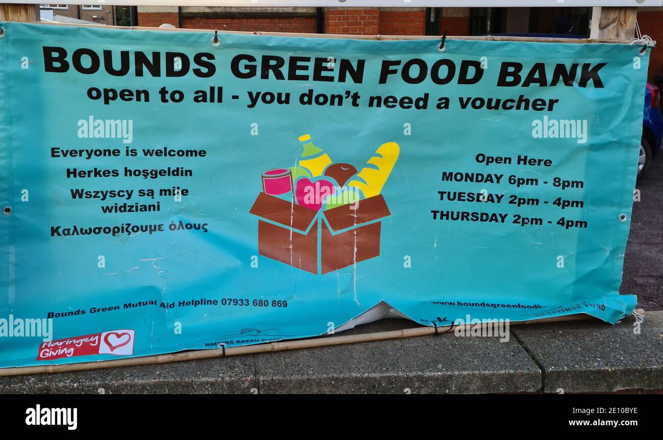 A food bank giving out free food to people in poverty, a increasing essential charity as Covid-19 lockdowns  have created mass unemployment. Stock Photo