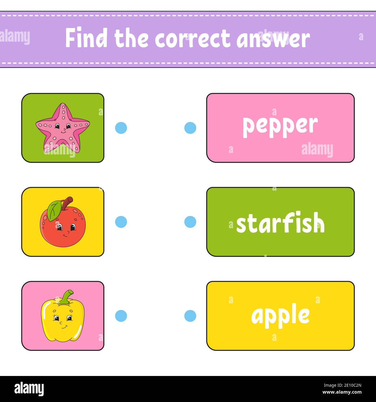Find the correct answer. Draw a line. Learning words. Education developing  worksheet. Activity page for study English. Game for children. Funny charac  Stock Vector Image & Art - Alamy