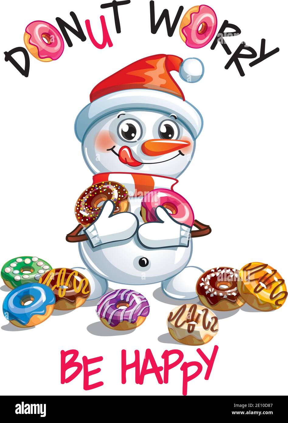 Vector illustration of cartoon snowman with donuts Stock Vector