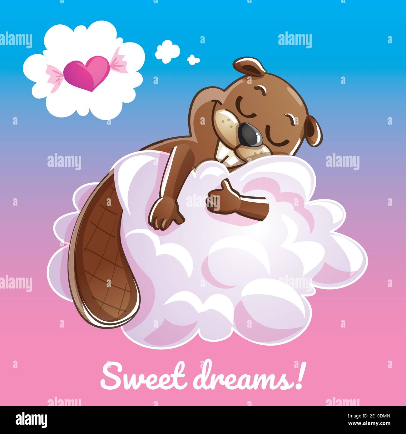 Greeting card with a cartoon beaver on the cloud Stock Vector