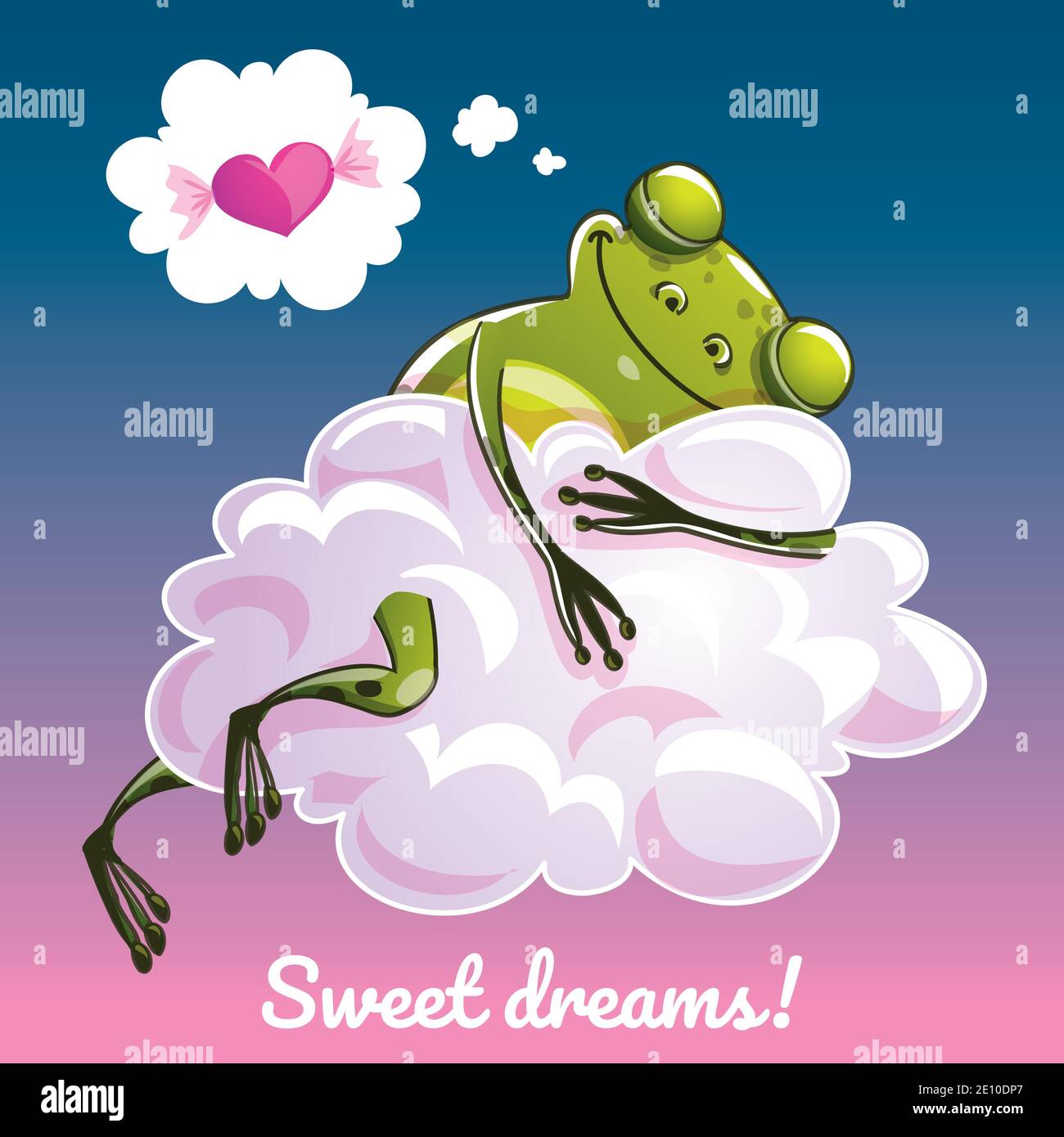 Greeting card with a cartoon frog on the cloud Stock Vector