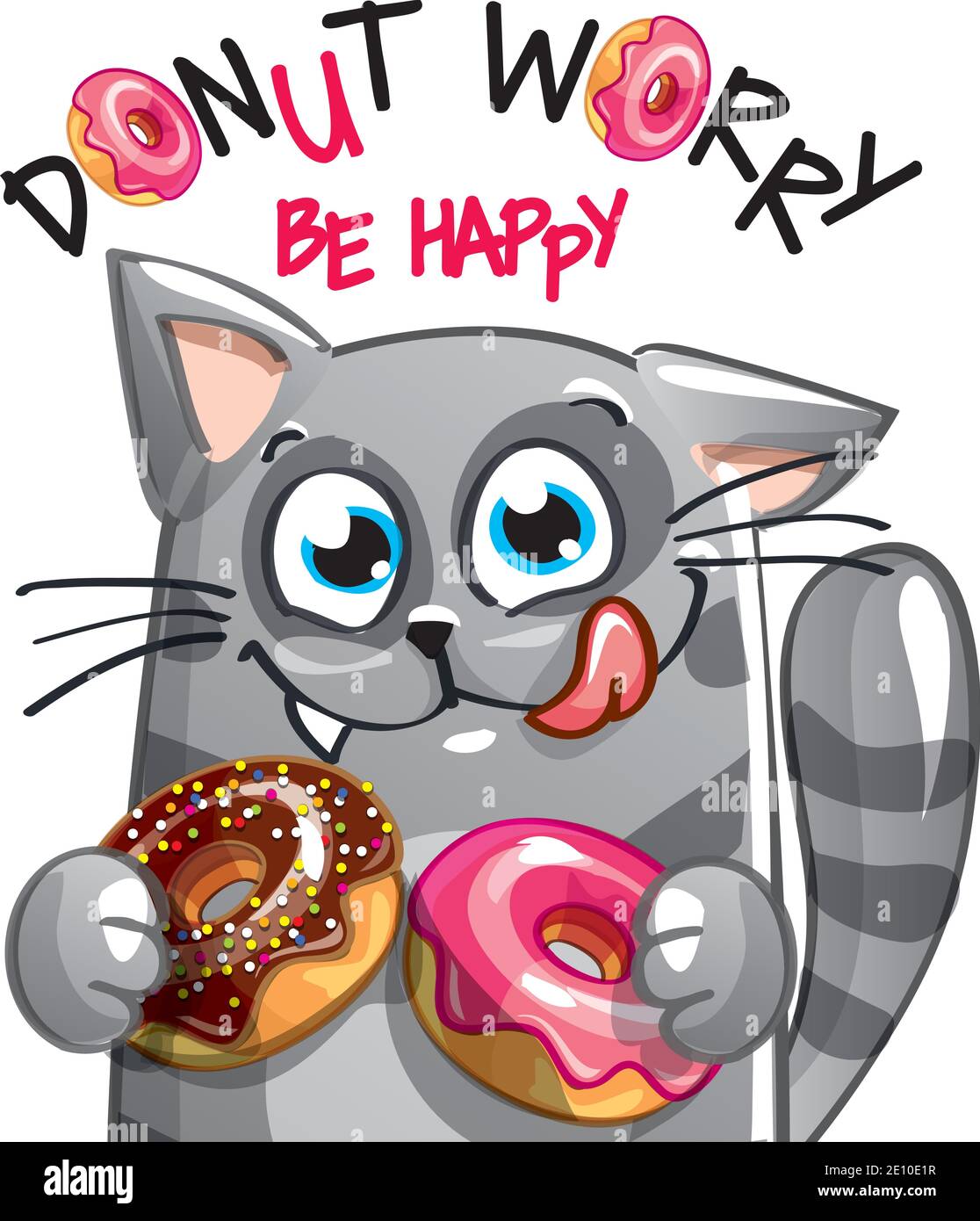 Vector illustration of cartoon cat with donuts. Stock Vector