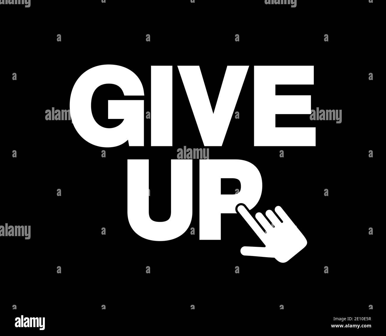Give up - discouraging hand and cursor is clicking on the text. Negative desperation and hopelessness after failure and defeat. Vetor illustration. Stock Photo