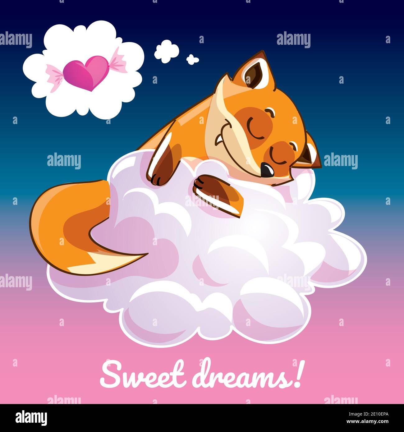 Greeting card with a cartoon fox on the cloud Stock Vector Image & Art ...