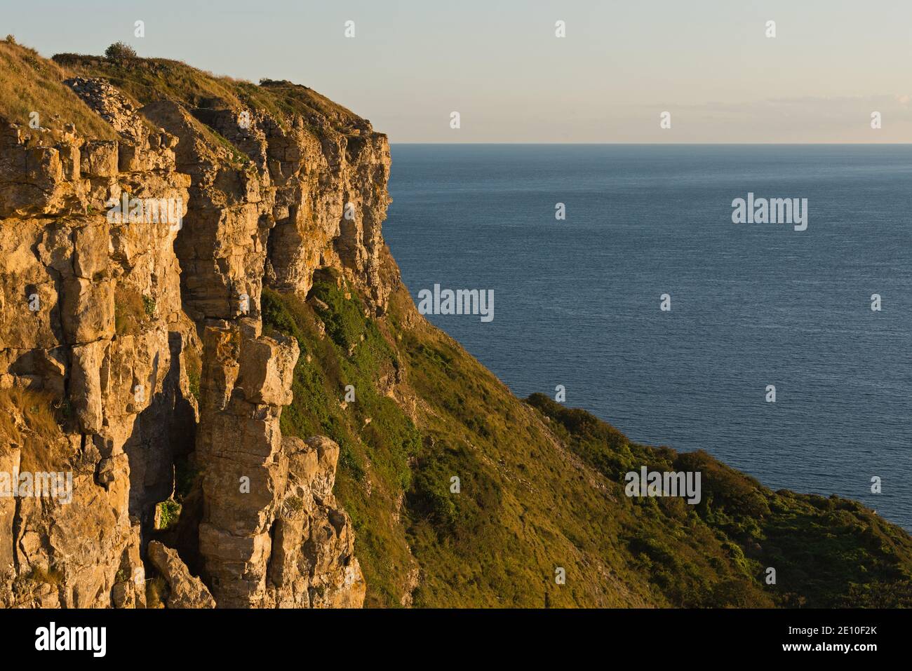 View along the cliffs from Emmetts Hill looking toward St Albans Head on the Dorset Coast. Part of the Jurassic Coast and South West Coast Path Stock Photo