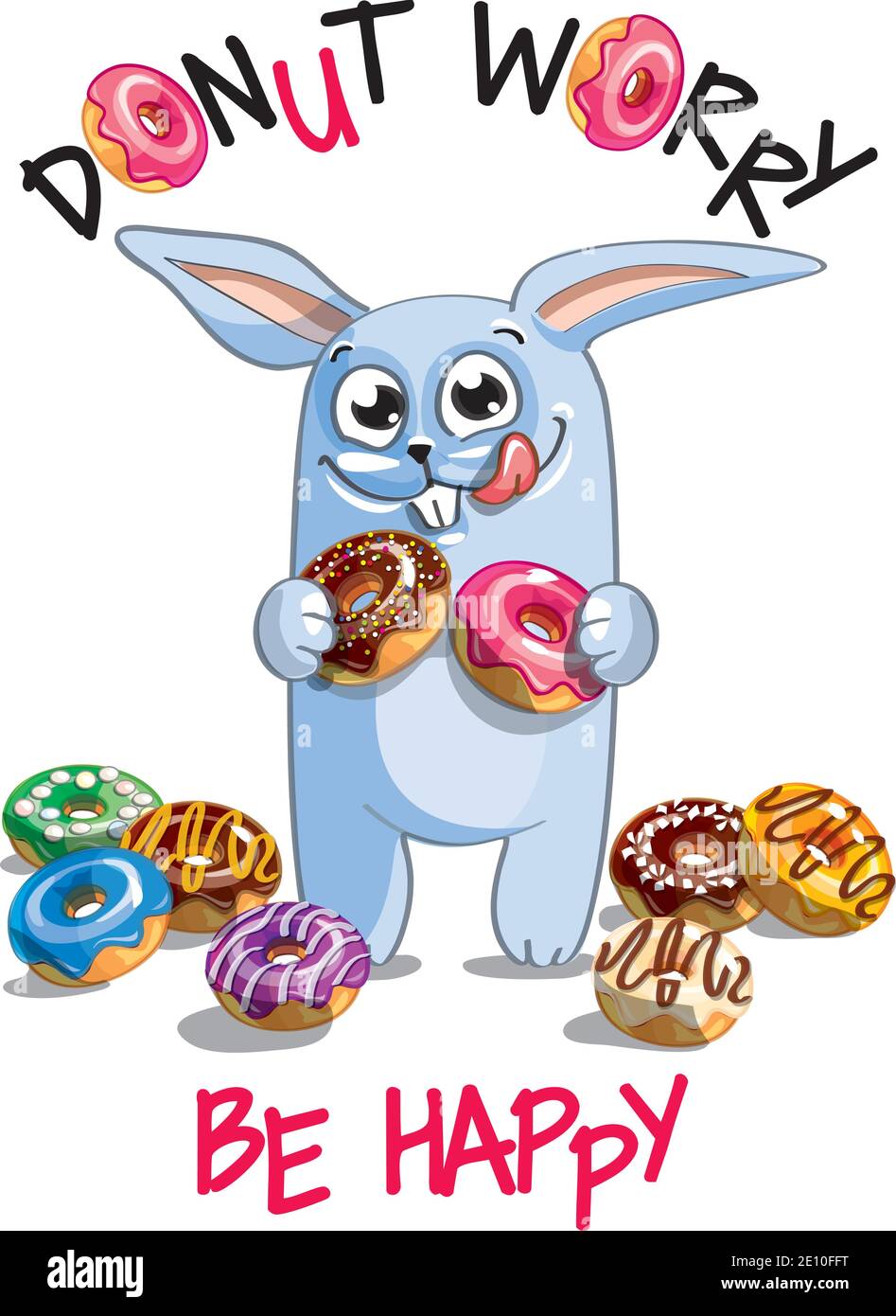 Vector illustration of cartoon rabbit with donuts Stock Vector Image