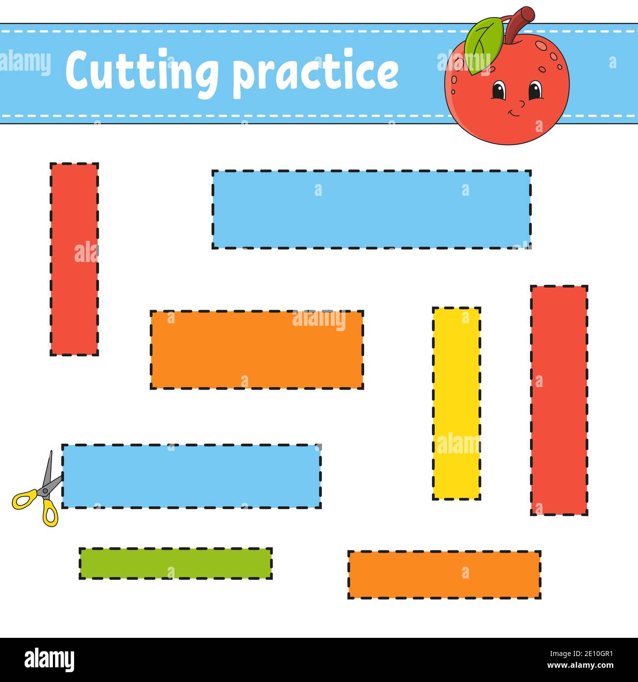 cutting practice for kids education developing worksheet activity page with pictures game for children isolated vector illustration funny charact stock vector image art alamy