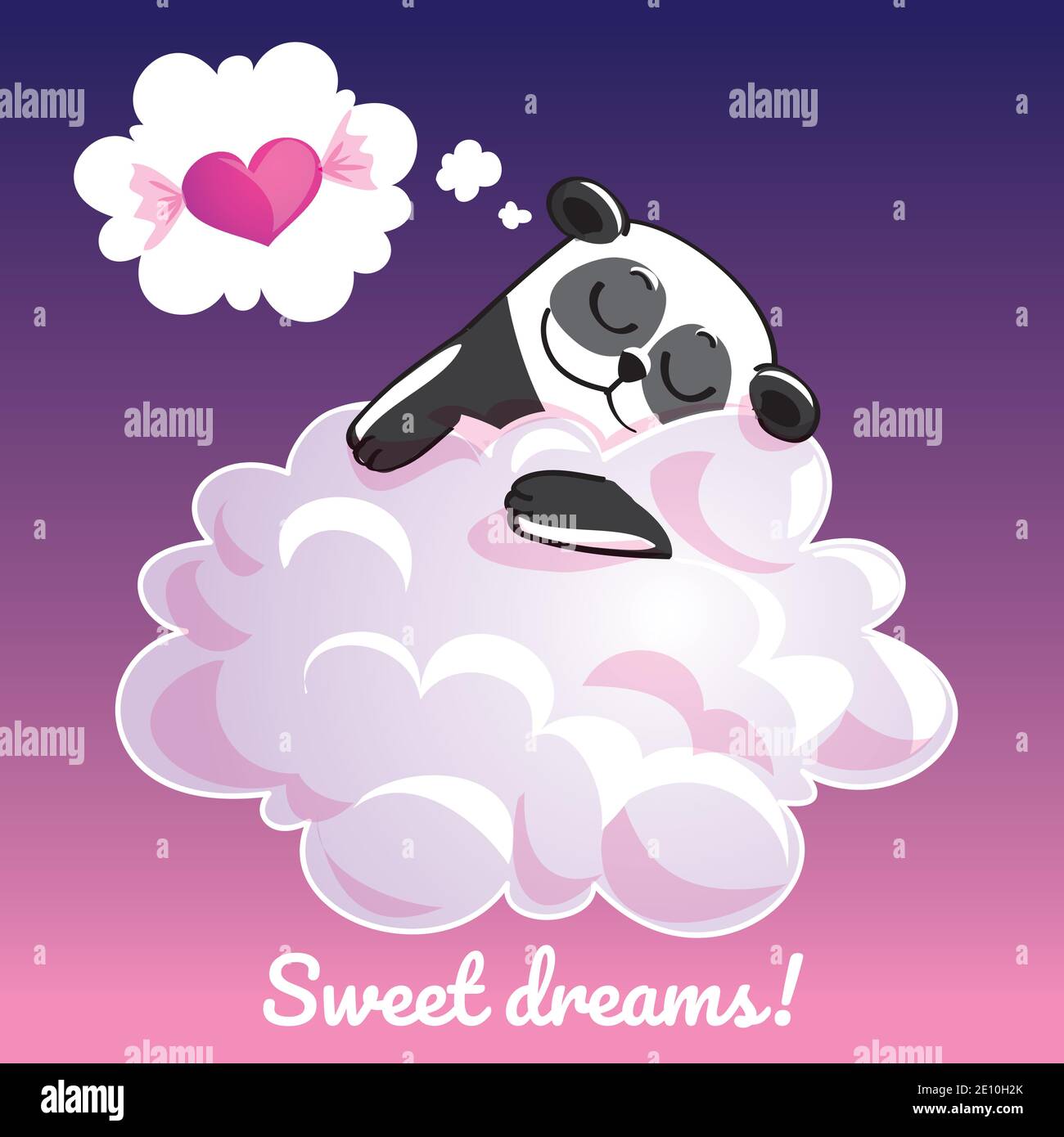 a lovely greeting card with a hand drawn panda sleeping on the cloud ...