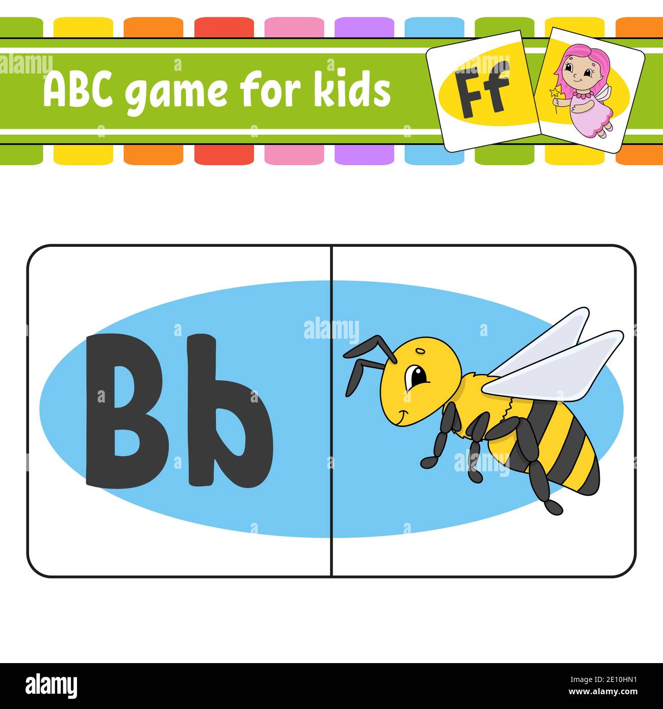 ABC flash cards. Alphabet for kids. Learning letters. Education developing worksheet. Activity page for study English. Game for children. Funny charac Stock Vector