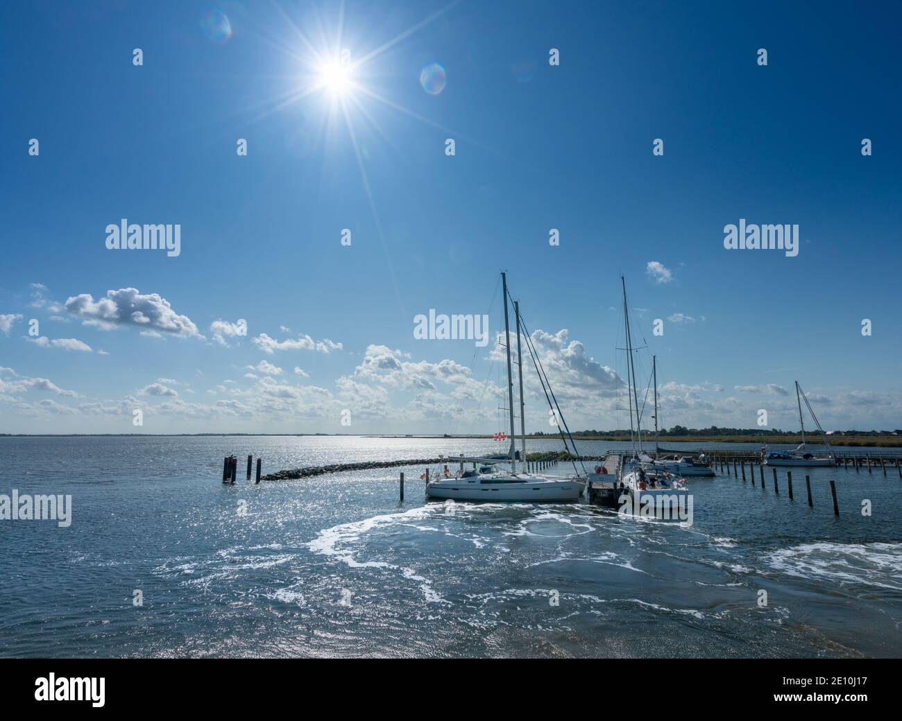 Sailing Boats Moored In The Port Of Hiddensee On Rügen, Germany Stock Photo