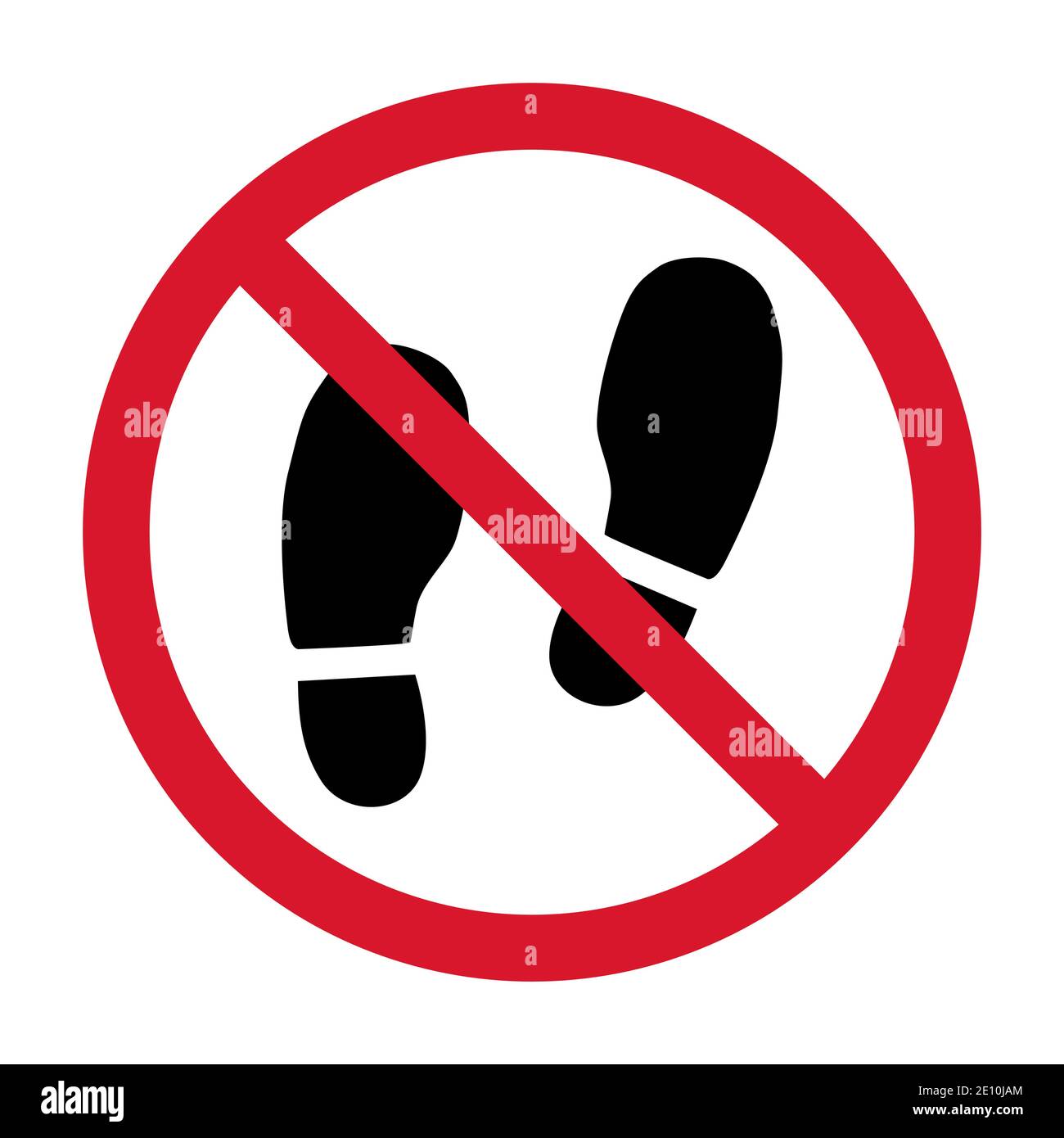 No shoes sign isolated on white background. Warning vector symbol