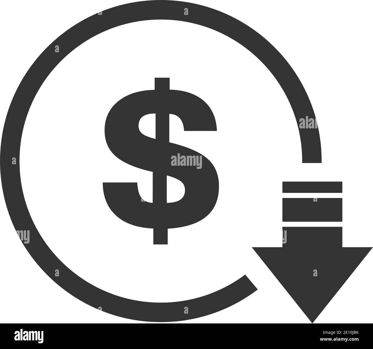 Cost reduction- decrease dollar icon. Vector symbol image isolated on background . Stock Vector