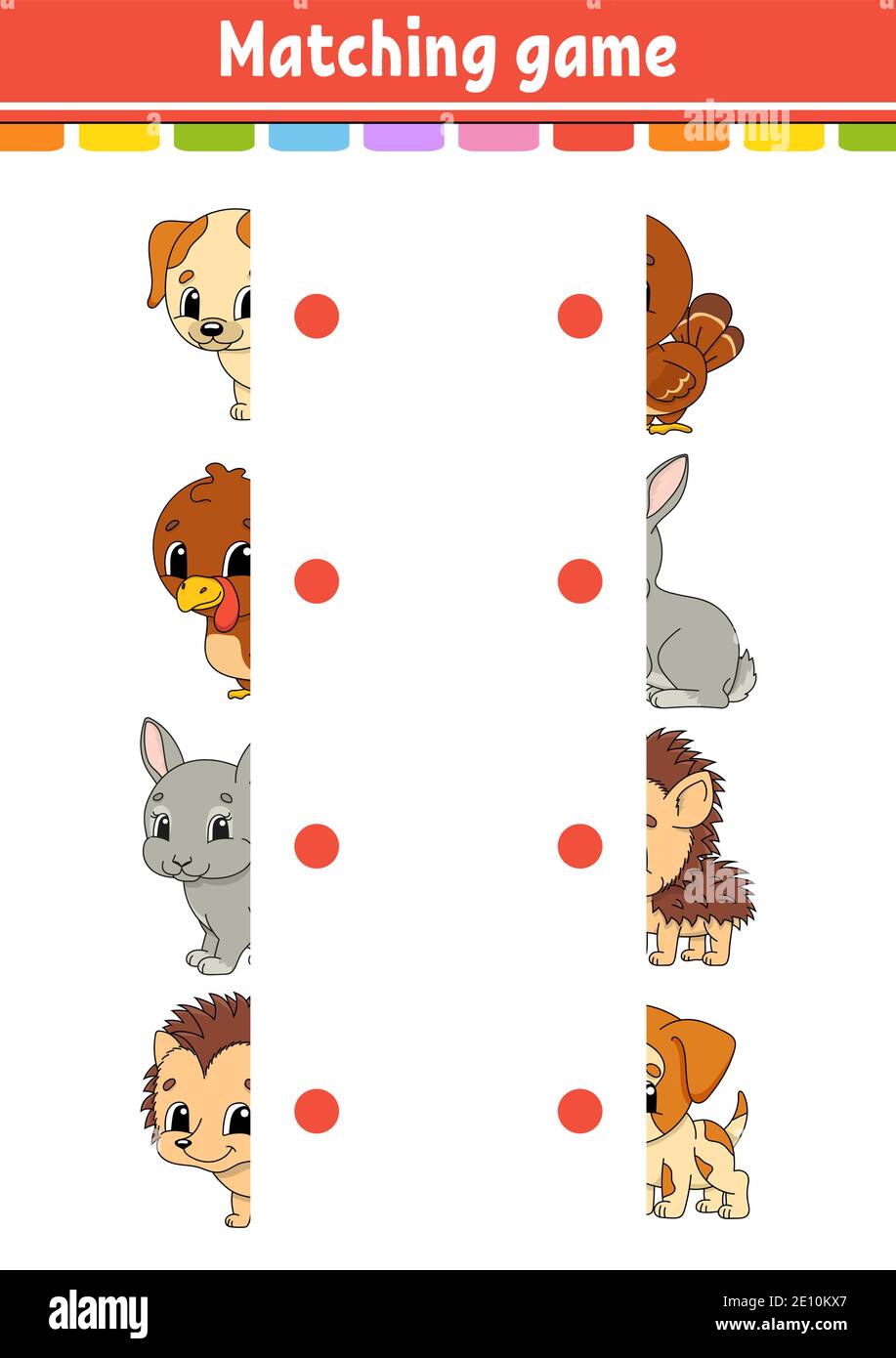 Matching game. Draw a line. Education developing worksheet. Activity