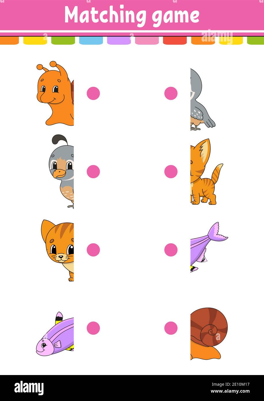 Matching game. Draw a line. Education developing worksheet. Activity