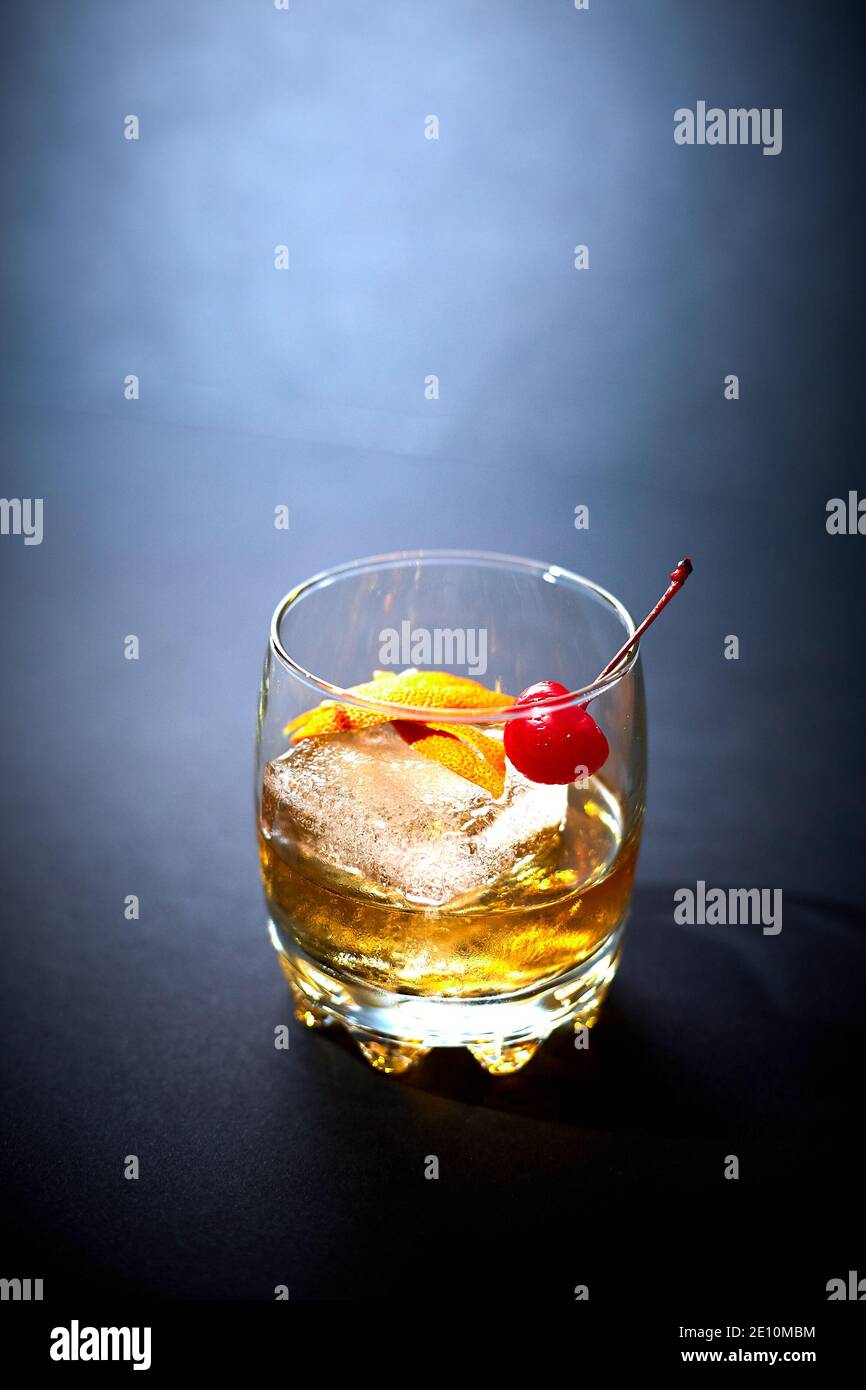Old Fashioned in a Tumbler with Shadows Facing Right 1 Stock Photo