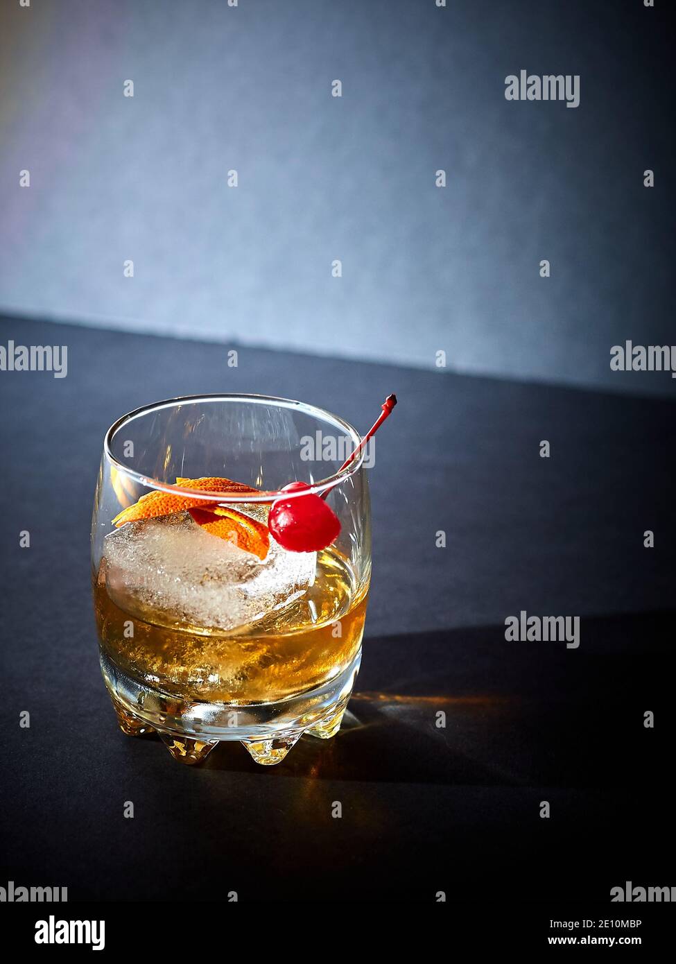 Old Fashioned in a Tumbler with Shadows Facing Right 2 Stock Photo