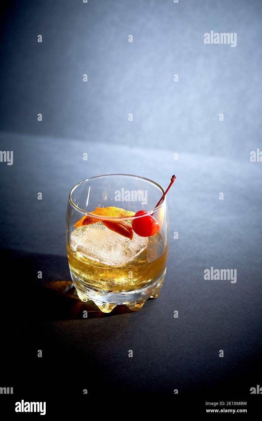 Old Fashioned in a Tumbler with Shadows Facing Left Stock Photo