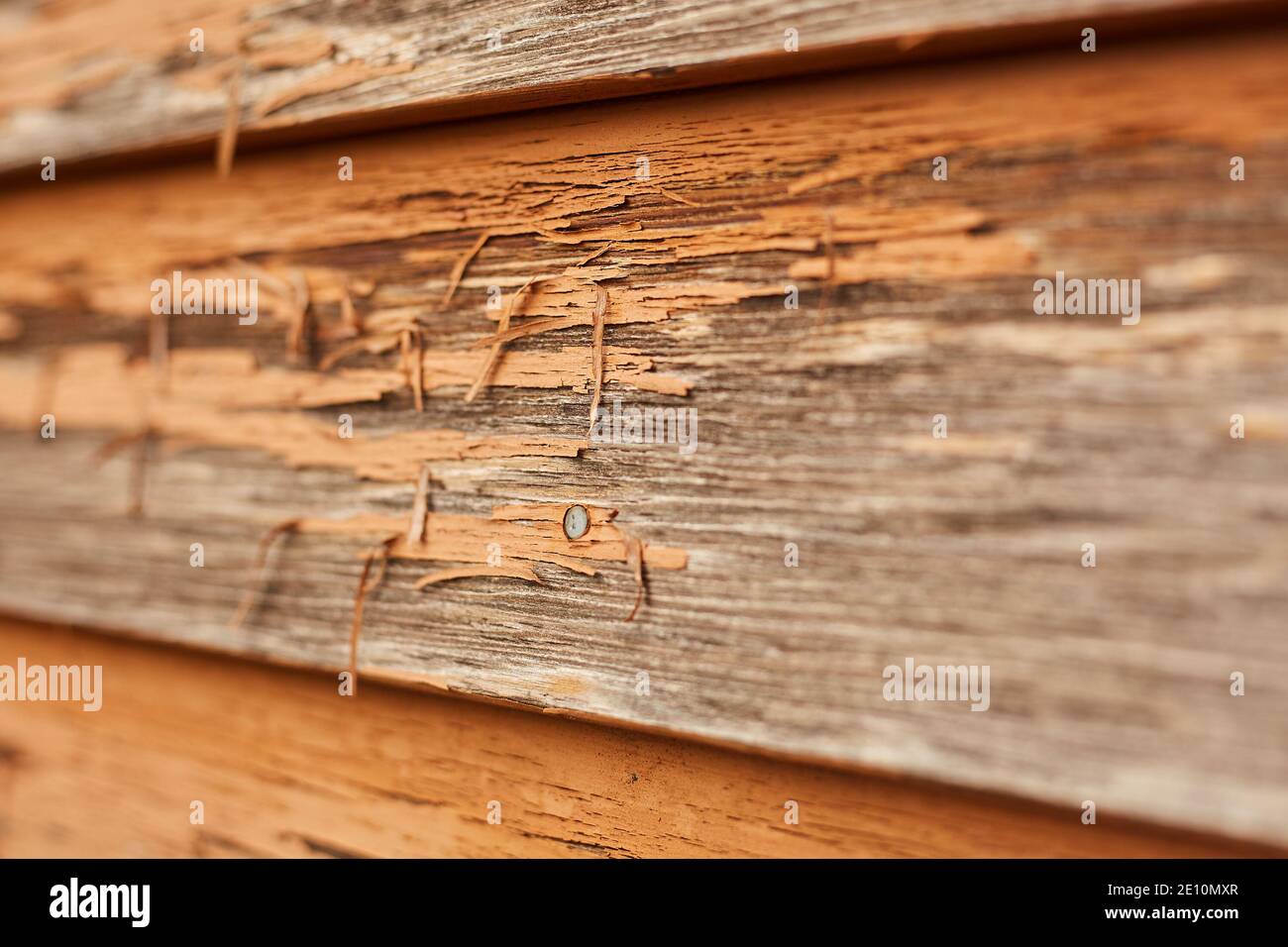 Peeling Paint on Siding, Side View Closeup Stock Photo