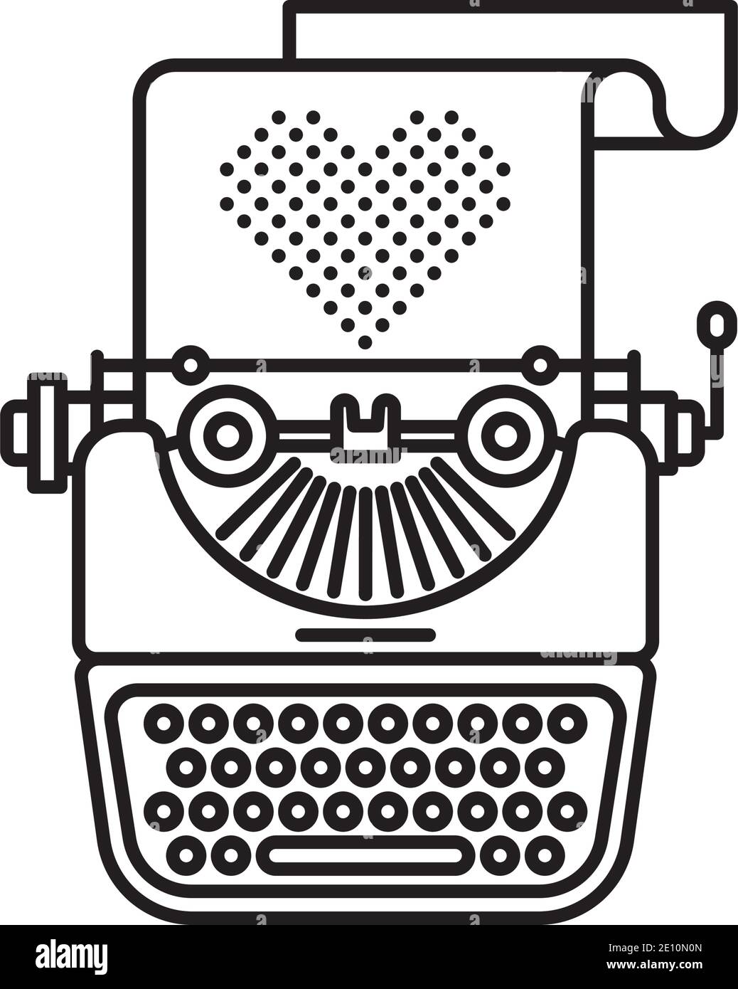 Love letter or valentines greetings written on vintage typewriter vector line icon for Valentines Day Stock Vector
