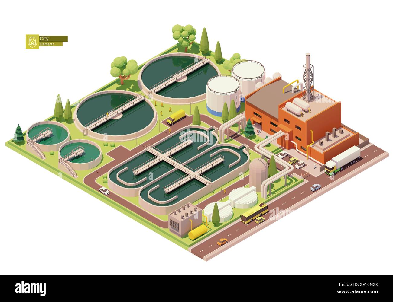 Vector low poly water treatment plant Stock Vector