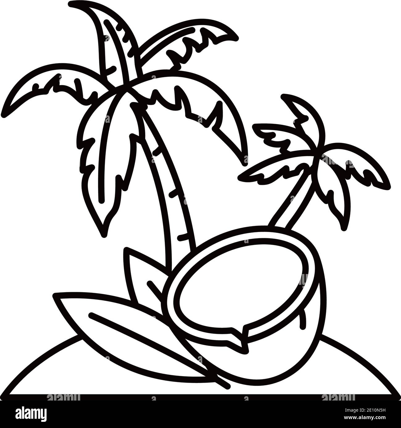 Tropical island with coconuts and palm trees vector line icon. Stock Vector
