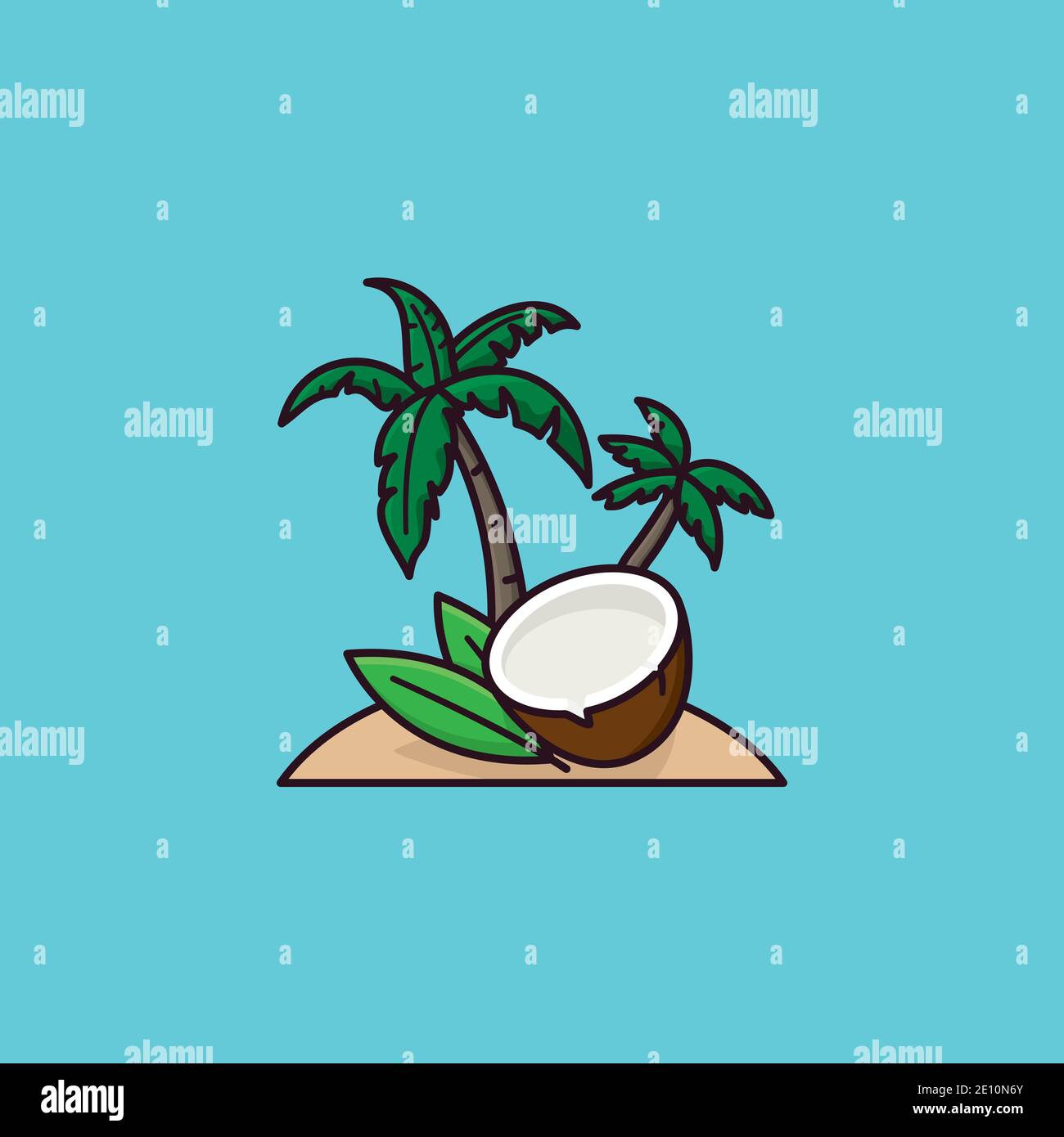 Tropical island with coconuts and palm trees vector illustration for World Coconut Day on September 2nd Stock Vector
