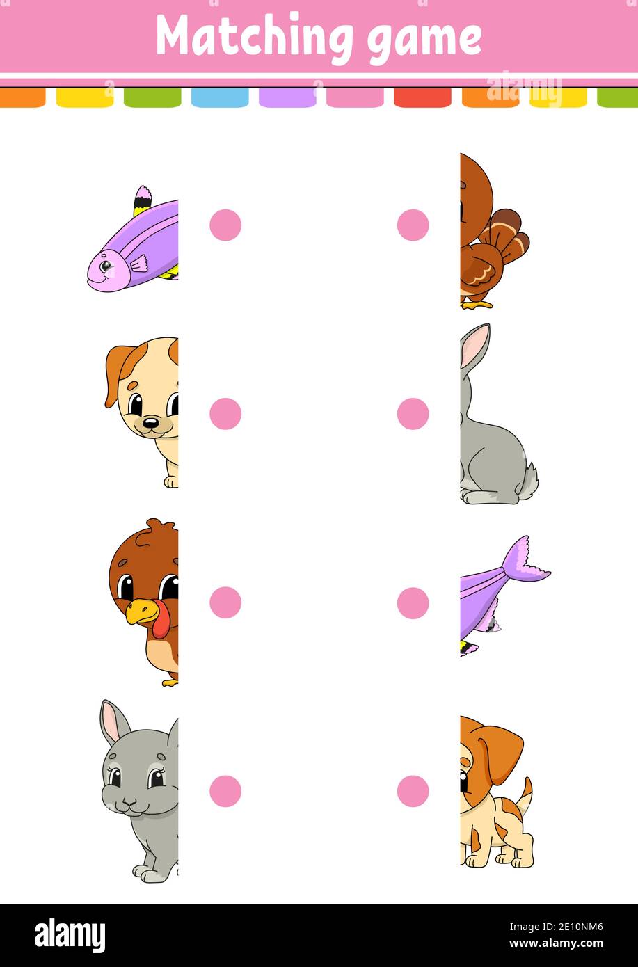 Matching game. Draw a line. Education developing worksheet. Activity