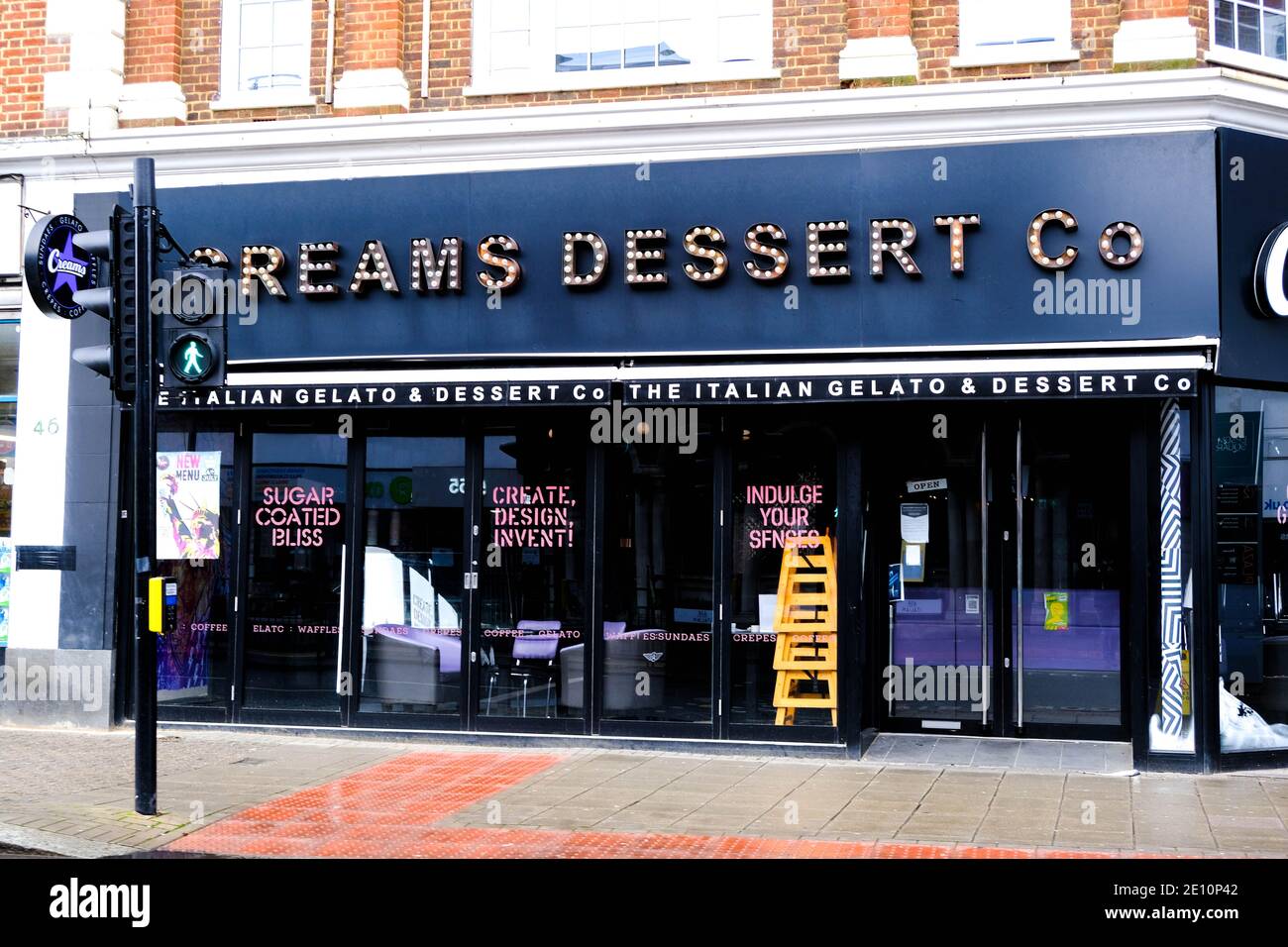 Epsom, London UK, January 03 2021, Cream Dessert Company Ice Cream Shop Open For Takeaway Only Trade During Tier 4 Lockdown Stock Photo