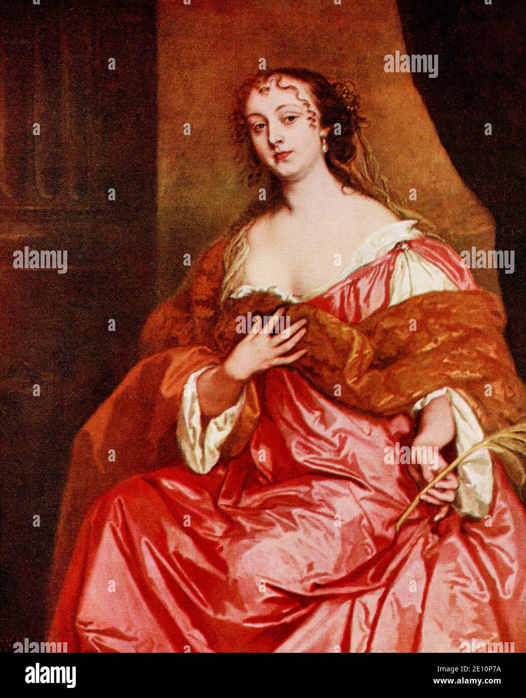 The Countess of Grammont from painting by Sir Peter Lely at Hampton Court Palace. Elizabeth, comtesse de Gramont (1641-1708), was an Irish-born beauty. She was a courtier, first after the Restoration at the court of Charles II of England in Whitehall and later, after her marriage to Philibert de Gramont, at the court of Louis XIV where she was a lady-in-waiting to the French queen, Maria Theresa of Spain. Sir Peter Lely (1618-1680) was a painter of Dutch origin whose career was nearly all spent in England, where he became the dominant portrait painter to the court. Stock Photo