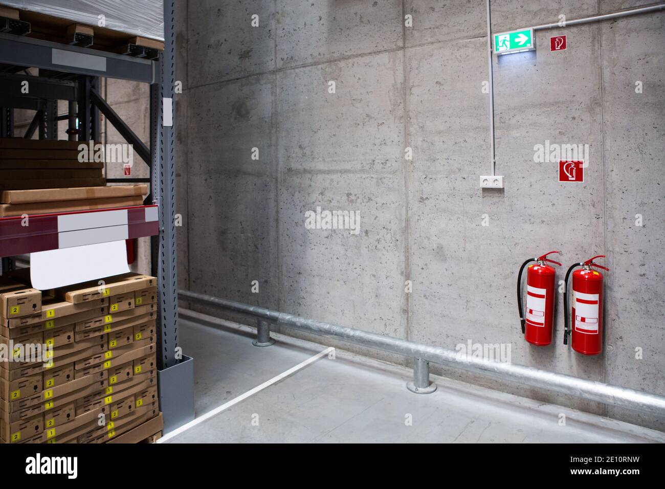 Fire extinguishers in the warehouse. Fire safety Stock Photo Alamy