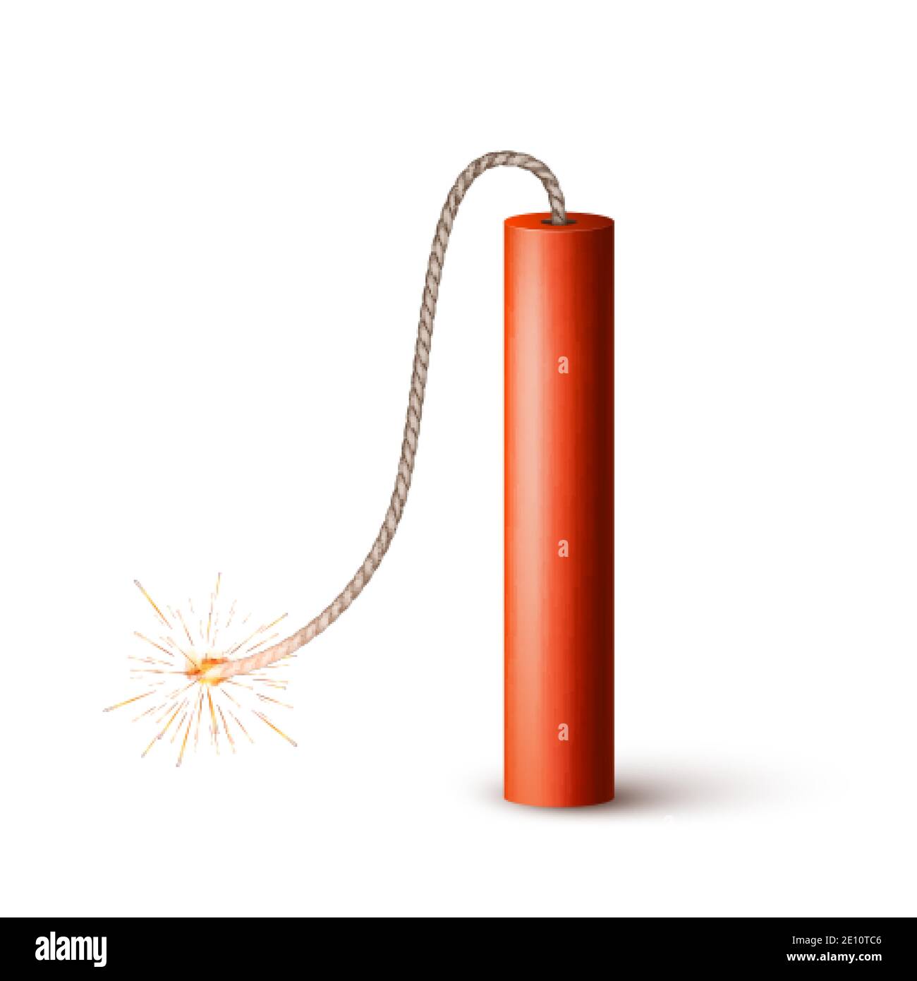 Dynamite Bomb with Burning Wick. Military Detonate Red Weapon. Vector illustration isolated on white Stock Vector