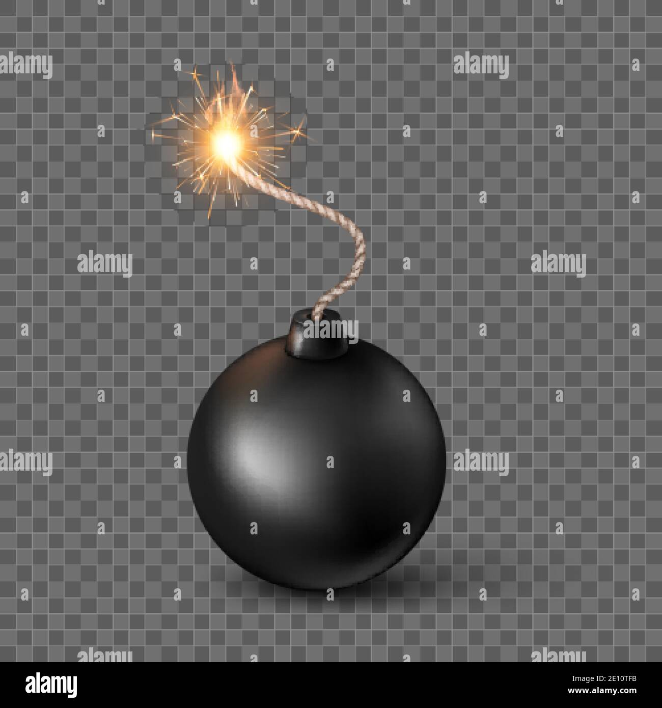 Black Sphere Bomb. Burning fuse black bomb in realistic style. Vector illustration Stock Vector