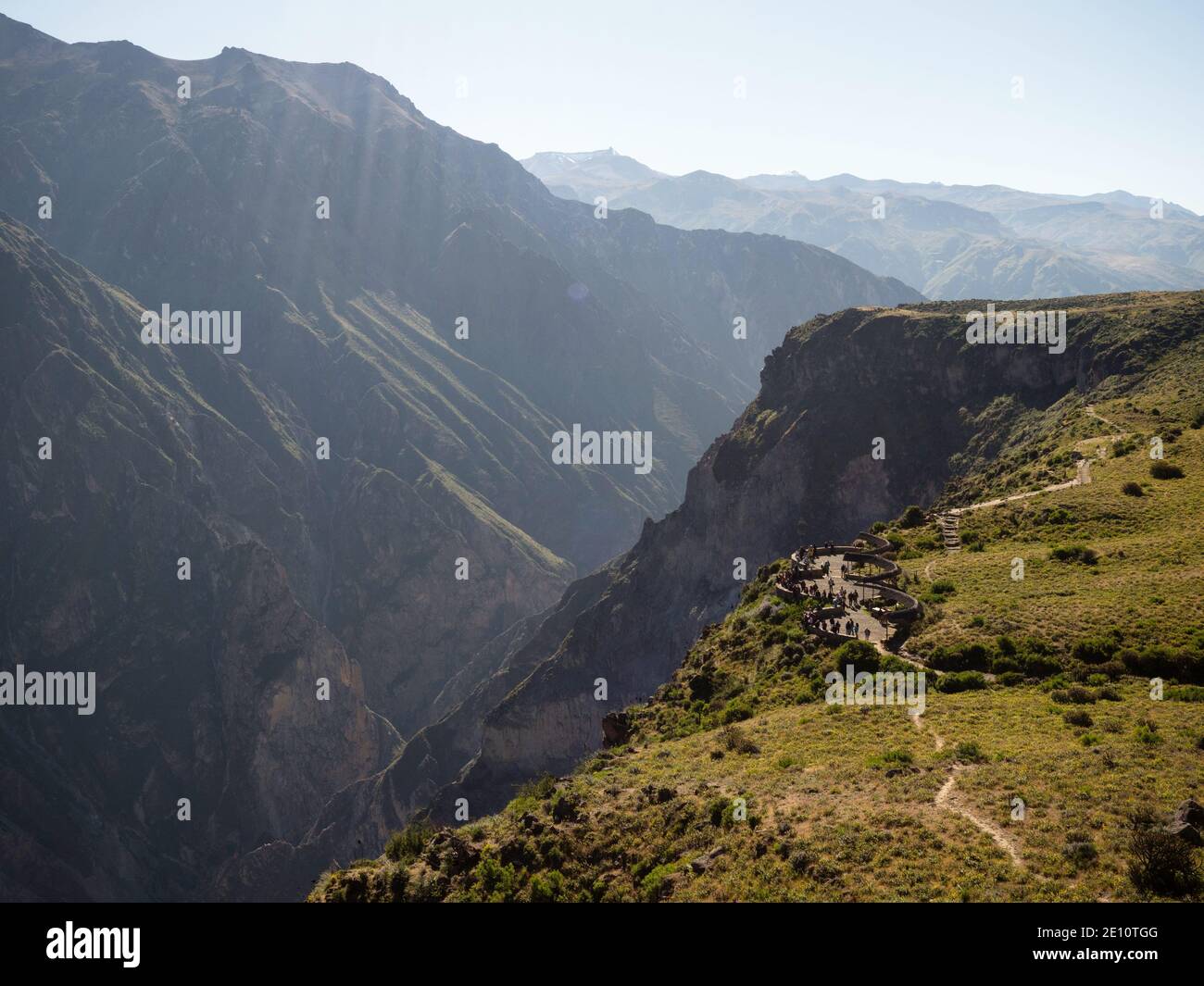 Panoramic view of deep Colca Canyon valley at Cruz del Condor cross