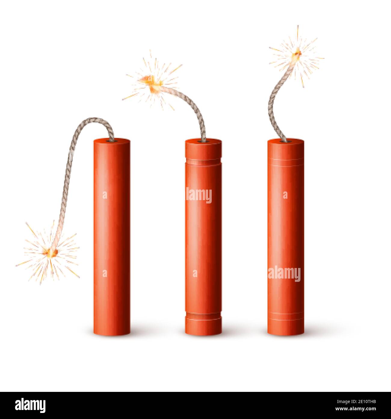 Red Realistic Dynamite Bomb. Military Detonate Weapon. Vector illustration isolated on white Stock Vector