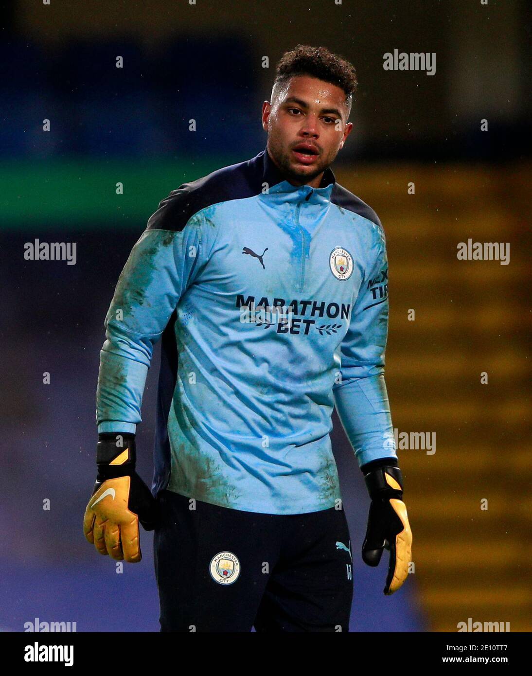 Manchester City Goalkeeper Zack Steffen Warms Up Before The Premier League Match At Stamford Bridge London Stock Photo Alamy