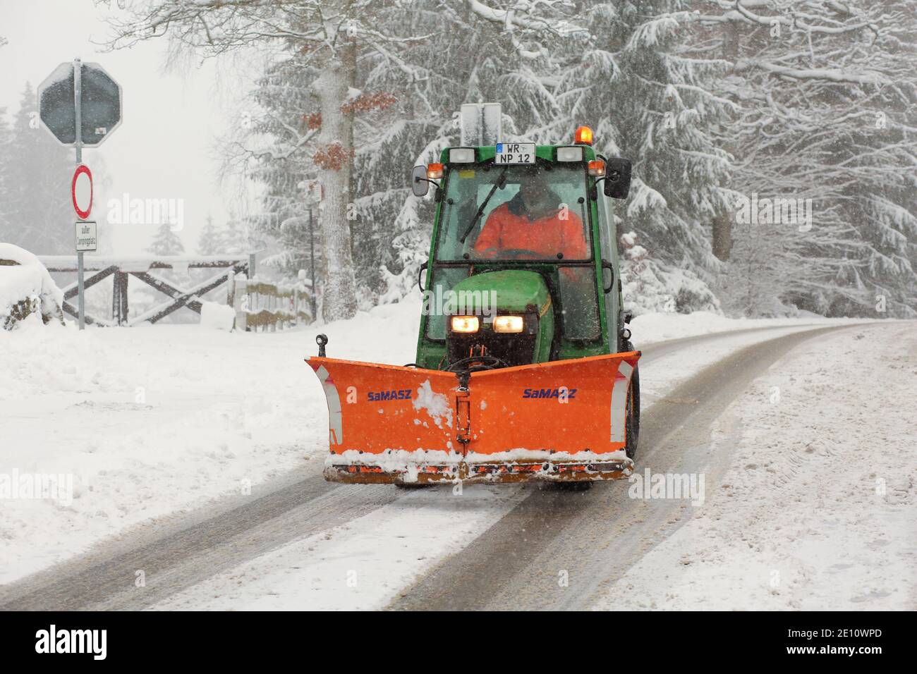 Schierke, Germany. 03rd Jan, 2021. A snowplough is on the road in Schierke. Credit: Matthias Bein/dpa-Zentralbild/dpa/Alamy Live News Stock Photo