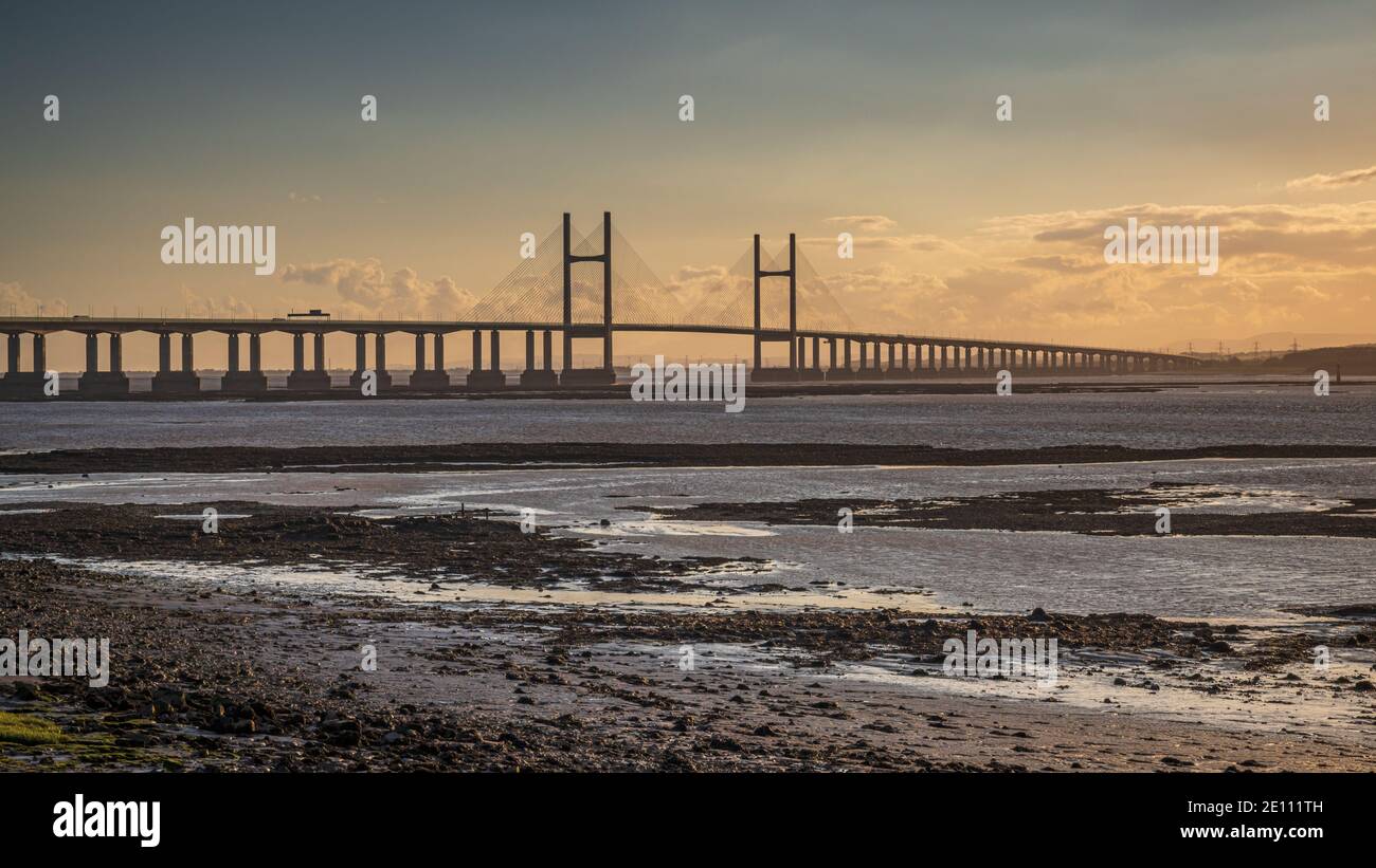 Redwick Golden Hour at the The Prince of Wales Bridge and the River Severn ...