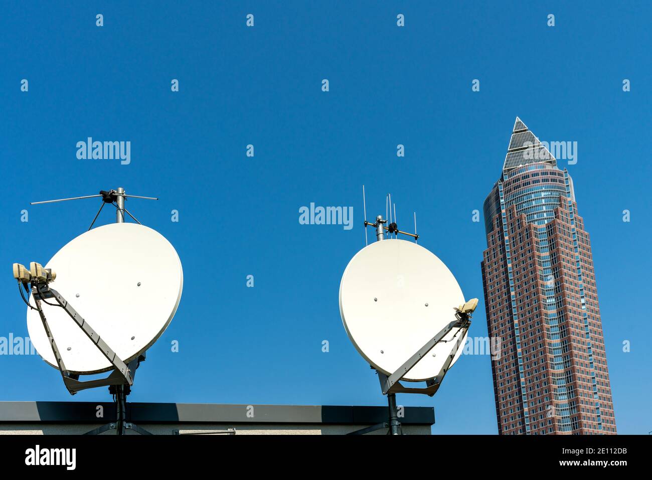 TV Satellite Antennas On A Roof Stock Photo Alamy