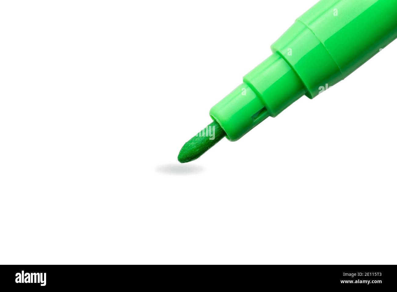 Macro close up of a green felt tip pen on a white background Stock Photo