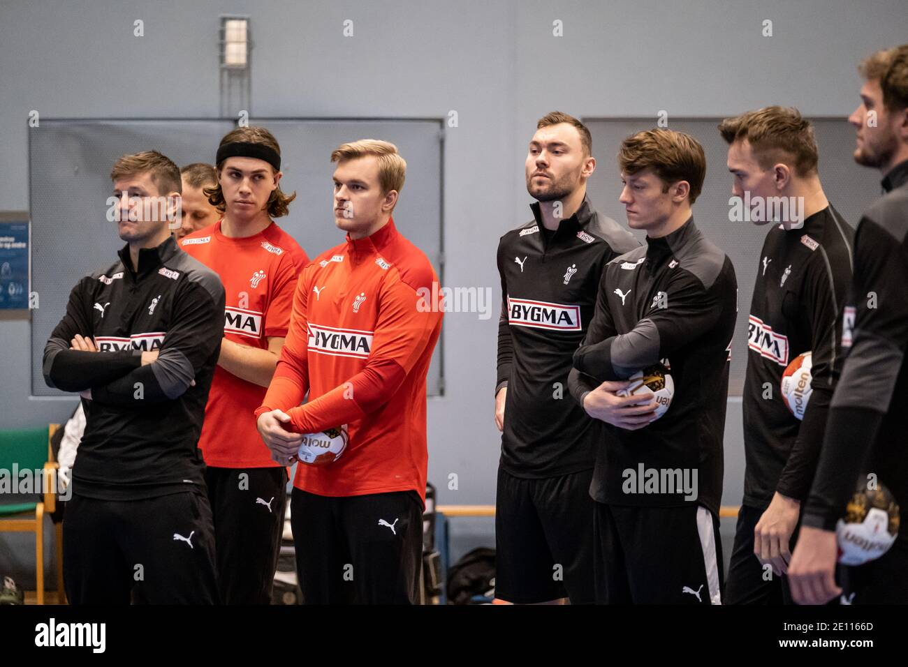 Broendby, Denmark. 03rd Jan, 2021. The players from Denmark men's national handball  team gather for training at Idreattens Hus before the 2021 World  Championship in Egypt. Here Nikolaj Laesoe is seen getting