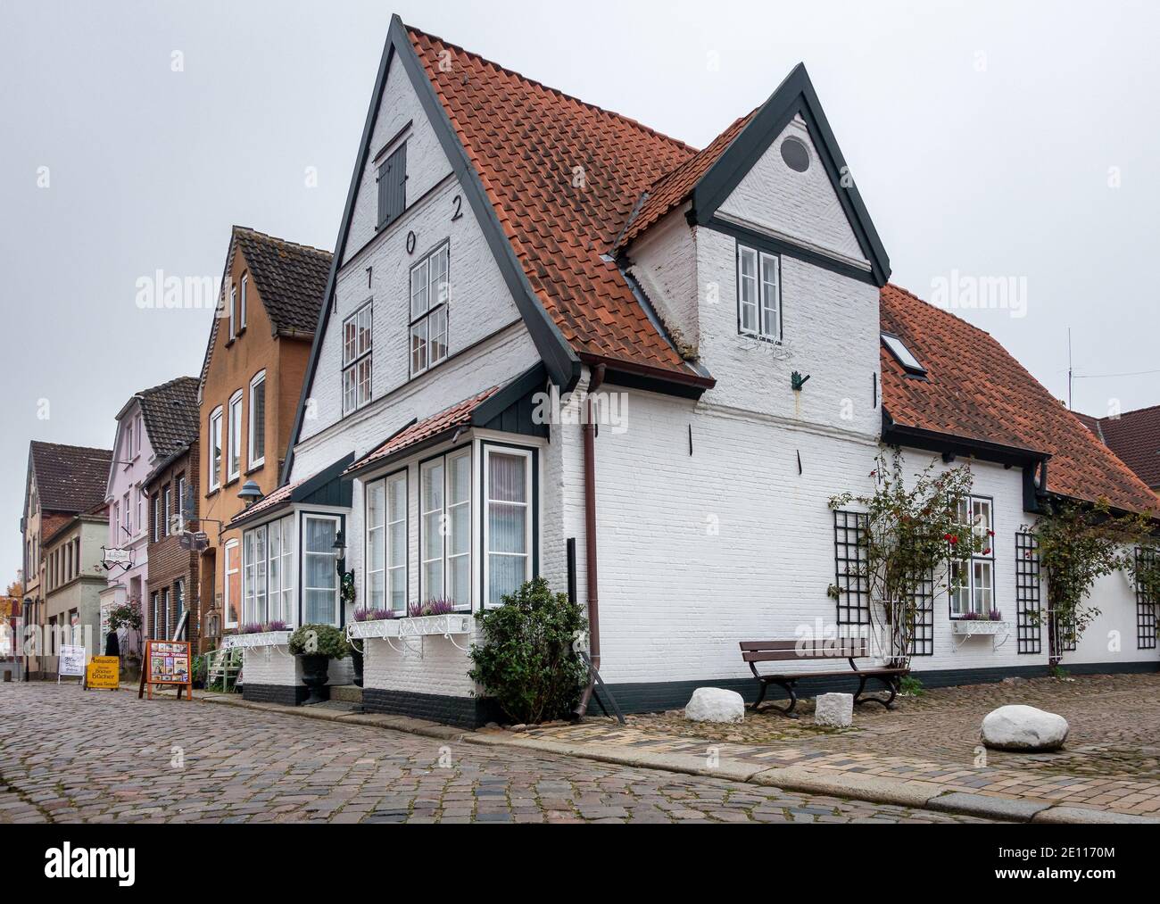 Traditional Houses In The North German Town Husum, Germany Stock Photo
