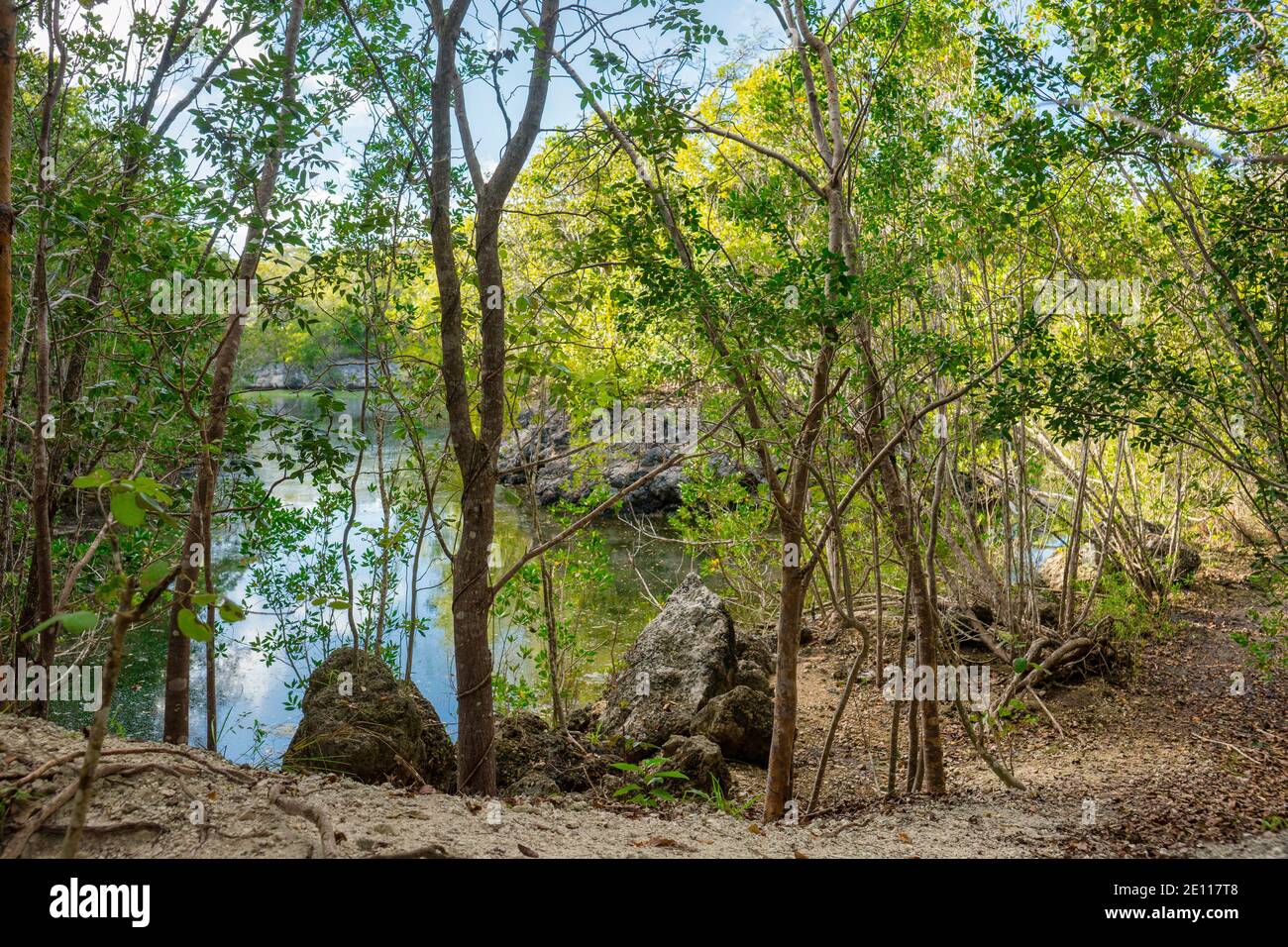 Lake formed from a former quarry on the Port Bougainville Trail at