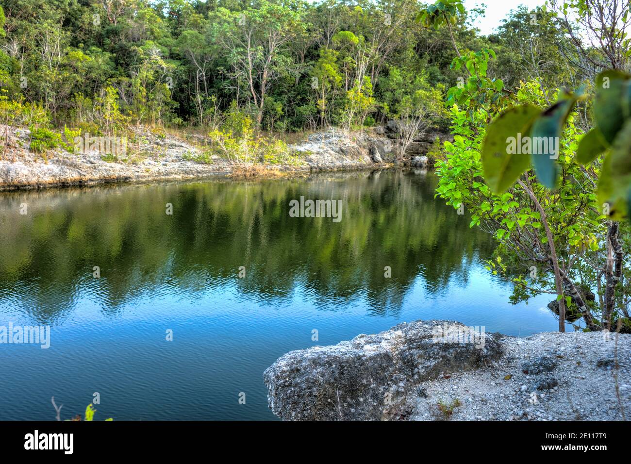 Lake formed from a former quarry on the Port Bougainville Trail at